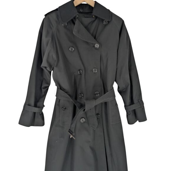 Burberry Black Trench Coat Nova Check Lined Belted Mid Length Wool Size L - Picture 4 of 9